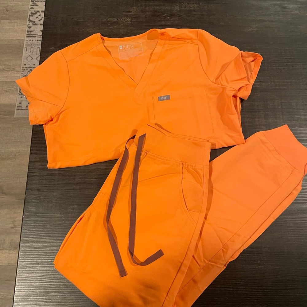 Figs Vibrant Orange Scrub Top